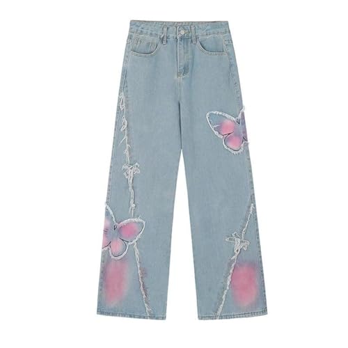 LAFOURAM Petite Jeans for Women 5 FT Short Wide Leg Baggy Coquette Butterfly Patchwork Denim Pants3