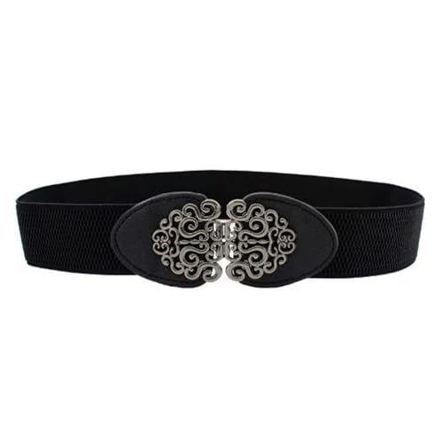 Skirt Slim Fit Decorative Belt Carved Metal Buckle Waist Seal Elastic Belt Versatile Elastic Belt with Adjustable Fit
