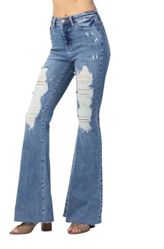 Judy Blue High Rise Heavy Distressed Flares3