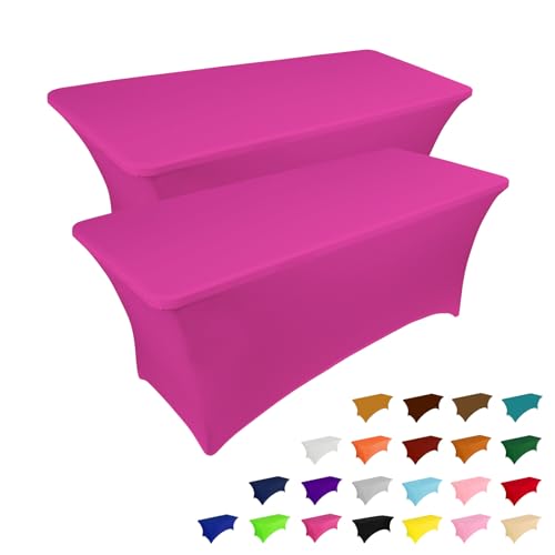Image of IVAPUPU 2 Pack 4FT Table Cloth for Rectangular Fitted Events Stretch Fuchsia Table Covers Washable Cover Spandex Tablecloth Protector for Party, Wedding, Cocktail, Banquet, Festival