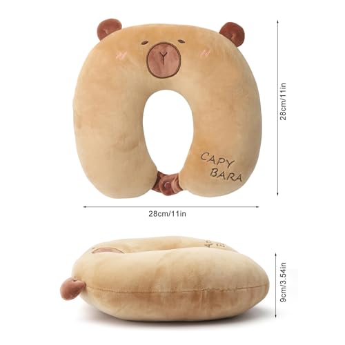 ZMDMAH Almohada de Viaje para Niños Cojin Cuello Viscoelastica de Animales para Niños Almohada Cervical en Forma de U para Adultos Neck Pillow Capybara para Coche Tren y Avion Viajes Oficina - imagen 2
