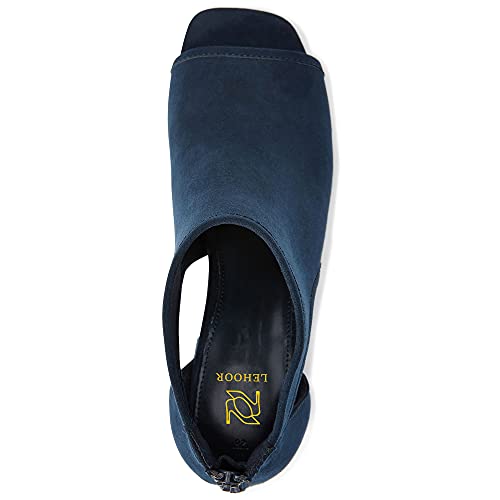 LEHOOR Women Chunky High Heel Booties Suede Open Toe Side Cut-Out Ankle Boots Back Zipper Matte 2” Block Stacked Heel Summer Casual Dress Heeled Ankle Sandal Booties Size 4-13 M US2