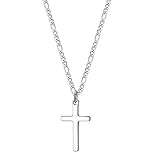 Cross Necklace for Boys Stainless Steel Figaro Chain Cross Pendant Necklace Plain Polished Simple Fa