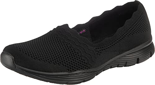 Skechers Damen Seager Umpire Sneaker, Black Flat Knit, 41 EU
