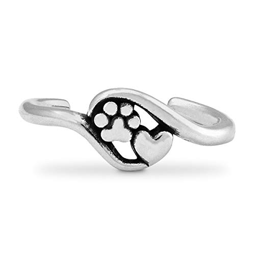 Dazzling Paws Jewelry Paw Print And Heart Toe Ring Sterling Silver Close To My Heart Adjustable Ring Gift For Pet Owners #TOP13