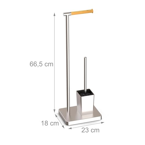 Image of Relaxdays Toilet Brush Holder Height 66.5 x 23 x 18 cm Height 66.5 x 23 x 18 cm Stainless Steel Silver