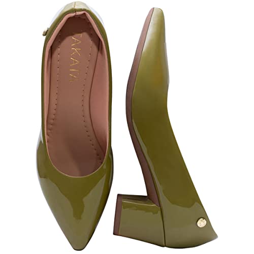Sapato Scarpin Feminino Social Verniz Salto Baixo A2.11 A Cor:Verde Militar;Tamanho:37;Genero:Femini