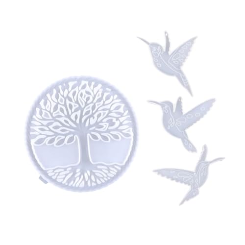 Alipis Molde De Silicona Para Árbol y Colibrí Diy, 4 Piezas Blancas, Flexible y Reutilizable, Para Manualidades De Pared, Arte Decorativo Para Hogar y Oficina, Proyecto Creativo De Bricolaje
