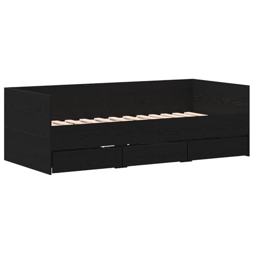 vidaXL Cama Nido Moderna de Roble Negro con 3 cajones de Almacenamiento | Estructura Elegante para Espacios pequeños Ideal para Dormir y 90 x 190 cm | Uso Interior, Ahorro de Espacio, Mueble Compact
