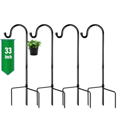 Image of GOFORWILD 4 Pack 33 Inch Shepherd Hook for Bird Feeder Outdoor | Made of Premium Metal for Garden Decor, Plant Hanger, Lantern Hook, Solar Light Hanging and Wedding Decor