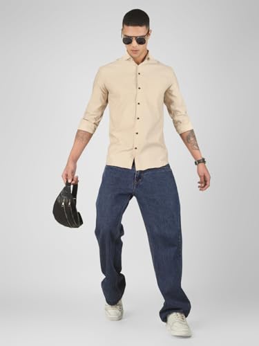 Image of Mens Cotton Lycra Full Sleeve Slim Fit Semi-Formal Shirt | Textured Pattern | Curved Hem