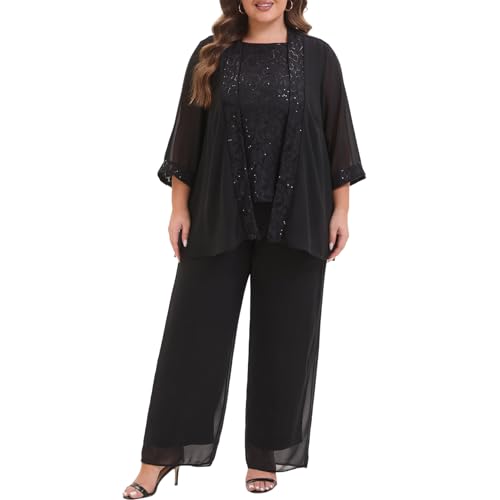 Elegant Plus Size 3 Piece Mother of The Bride Pant Suits with Laces for Formal Wedding Guest Outfit2