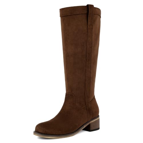 Image of QIY Knee High Boots for Women Low Heel Flat Tall Boots