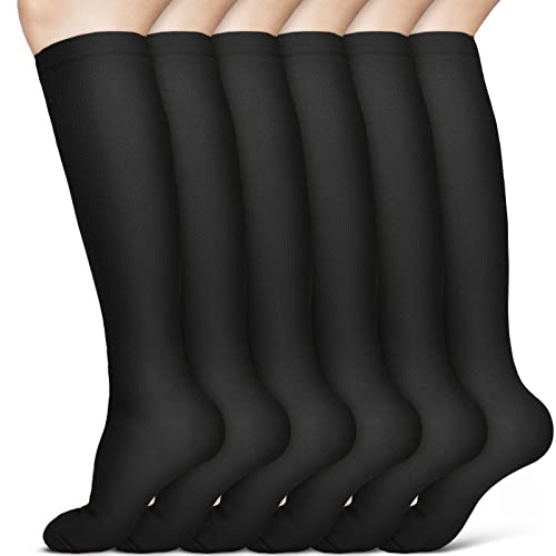 ACWOO Compression Socks for Women & Men, 6 Pairs Non-Slip Breathable Long Tube Compression Socks, Flight Socks Running Socks for Support, Sports, Flying, Maternity Pregnancy, Nurses, Travel