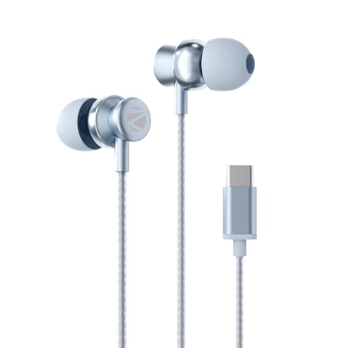 ZEBRONICS Buds C10 in Ear Type-C Wired Headphones with in-Line Mic, Metallic Design, Volume Control, 1.2M Cable, 10Mm Driver, (Light Blue) ZEBRONICS Buds C10 in Ear Type-C Wired Headphones with in-Line Mic, Metallic Design, Volume Control, 1.2M Cable, 10Mm Driver, (Light Blue)