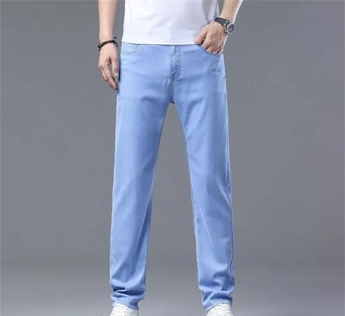 Mens Jeans Slim Stretch Summer Thin Straight Classic Denim Pants Lightweight Casual Fashionable2
