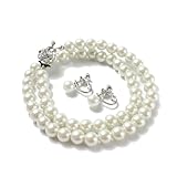 [CRANES COLLECTION] パール ネックレス イヤリング 2点 セット 日本製 ホワイト 国産真珠 自社生産 8mm珠 56cm 冠婚葬祭 巾着袋付 選べる6サイズ (ホワイト56E)