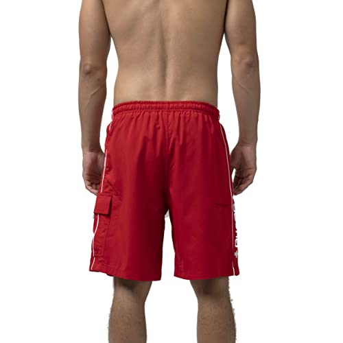 Piped Guard Swim Trunks (Red, Small) #TOP6