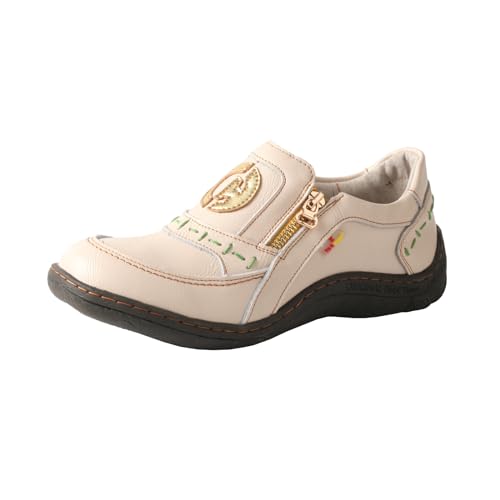 Image of TMA EYES Women's Non-Slip Leather Casual Slip On Comfort Walking Flat Shoes(White,6.5)
