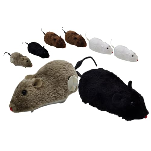 BAZEITFLOW 8 Piezas Juguetes de Ratón de Cuerda de Peluche para Gatos Interiores Color Aleatorio Juguetes de Ratón de Peluche con Movimiento para Estimular y Mantener Mascota