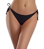 SHEKINI Women's Bikini Bottom Tie Side Ruched Back Brazilian Cheeky Bathing Suit Bottom (Small, Black - Bottom)