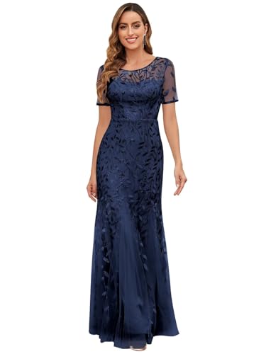 Sequin Mother of The Bride Dresses for Women Long Tulle Mermaid Formal Evening Gown with Sleeves
