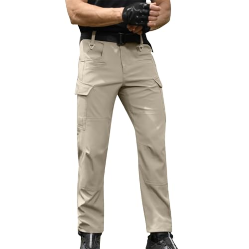 VYLYNL Pantalones cargo tácticos militares de senderismo para hombre, ajuste holgado, elásticos, con múltiples bolsillos, ligeros, transpirables, caqui, S