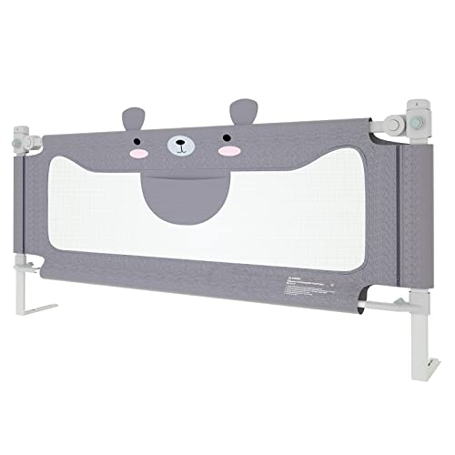 UISEBRT Bettgitter 200cm, Bettschutzgitter für Kinder, Höhenverstellbar Rausfallschutz Bett Kinderbettgitter Babybettgitter, Grau