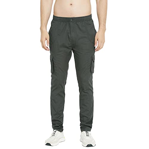 Image of SAPPER Regular Fit Cotton Cargo Pants for Men| Utility Pockets with Zippers| Elasticated Waistband with Belt Loops & Internal Drawcords| Also Available in Plus Sizes | L to 5XL