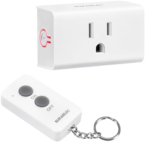 SURAIELEC Remote Control Outlet, Wireless Remote Light Switch, 100 FT, 15A/1875W, No Interference, Expandable Indoor Compact Outlet Plug for Lamps, Fans, Christmas Trees, Small Appliances