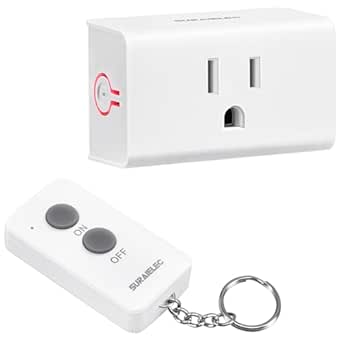SURAIELEC Remote Control Outlet, Wireless Remote Light Switch, 100 FT, 15A/1875W, No Interference, Expandable Indoor Compact Outlet Plug for Lamps, Fans, Christmas Trees, Small Appliances