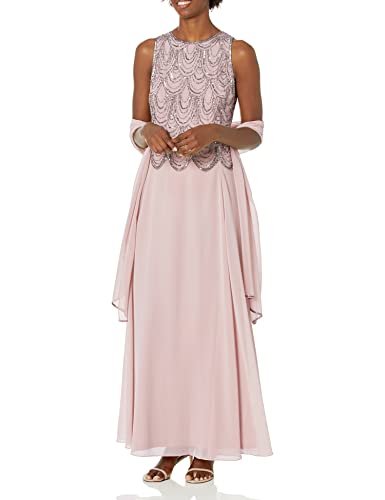 Image of J Kara Womens Plus Size Sleeveless Beaded Pop Over Long Dress with Scarf