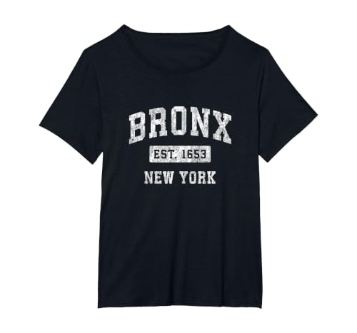 Bronx New York NY Vintage Established Sports Design T-Shirt, Women's Plus, Black, 1X