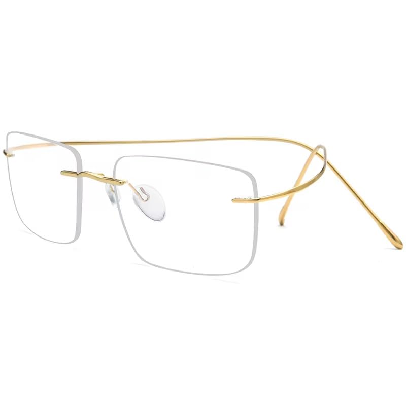Titanium Glasses Frame Rimless Frameless Optical Eyewear Eyeglasses for Men and Women (GOLD 52-18-150)