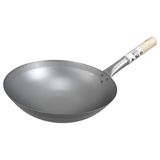 JADE TEMPLE - Wok in acciaio al carbonio con base rotonda e diametro di 33 cm, con manico rotondo in legno