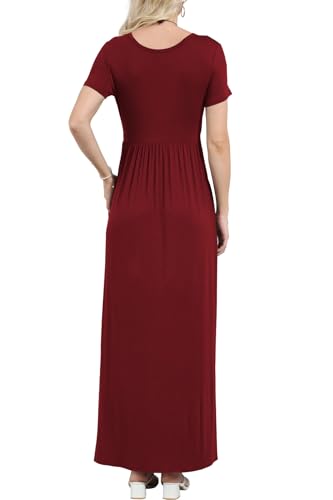 Image of EUOVMY Women's Short Sleeve Loose Plain Maxi Dresses Casual Vacation Long Dresses with Pockets