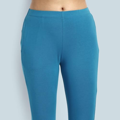 Image of ONE SKY Women Ankle Length Leggings | Premium Cotton Modal Spandex Blend | High Waist Stretchable & Bio-Washed Fabric | Colour-Lock | Ethnic Leggings for Women