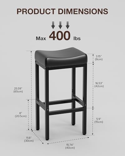 Image of Bar Stools Set of 3-24 Inch Counter Height Chairs for Kitchen Island, Leather Seat with 400 LBS Heavy-Duty Metal Frame and Adjustable Feet, Easy to Assemble for Bar, Cafe or Dining Room,Black