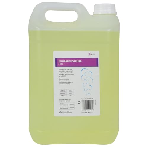 QTX Fog Juice 5 Litre Smoke Machine Liquid for Fogger Haze FX & DJ Lighting Non-Toxic & Residue-Free Safe for Pets & People Quick Dispersion Ideal for Halloween Parties & Event Effects