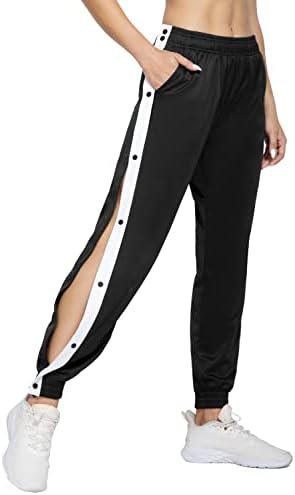 BALEAF Women's Tear Away Basketball Pants Active Workout Tapered Sweatpants with Pockets Black M