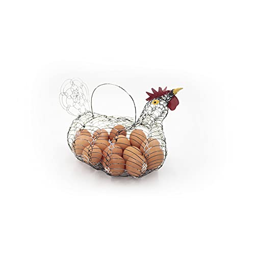Porta Ovos Galinha Arame Cesta Retrô Grande Cabe 20 Ovos Cor:Preto