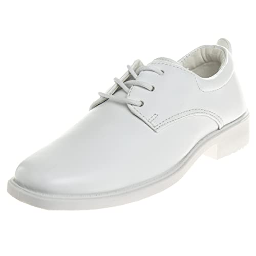 Josmo Boys Dress Shoes Casual Fashion - Classic Laceup Oxford Dress Formal Shoe - White Shine (Size 2 Big Kid)