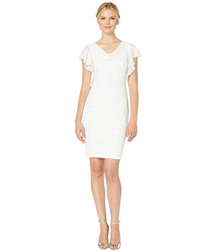 Adrianna Papell Beaded Flutter Sleeve Cocktail Dress Ivory 12