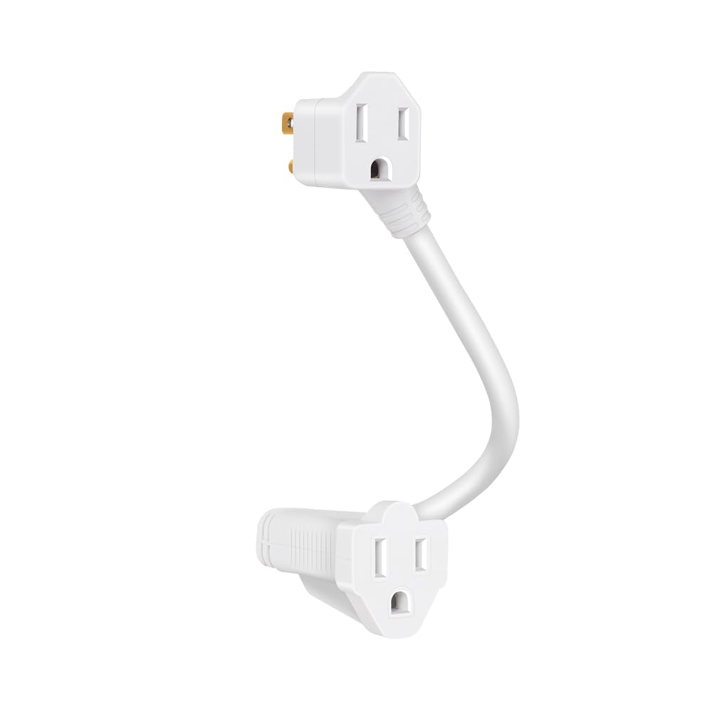 Cilia 1PC Extension Electrica Power Cord,Cable,Socket Adapter,Multi Outlet Splitter,12inch/30.5cm,2AC,White,for Home Office