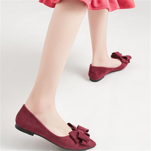 Women's Pointed Toe Flat Low Heels Closed Mary Jane Shoes Faux Suede Ballet Flats Trendy Pumps Wedding Party Dress Shoes2