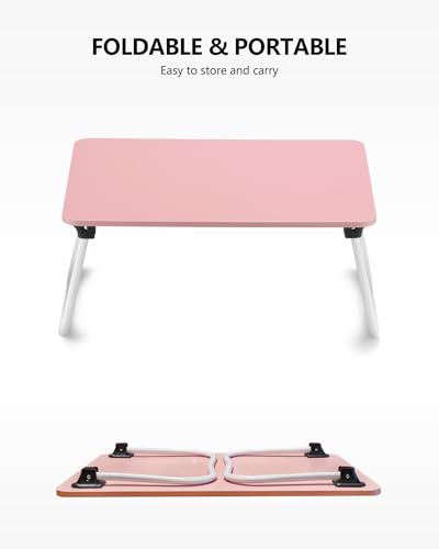 Image of ZEAPTAC Foldable Lap Desk, Portable Bed Table, Laptop Stand, Lightweight & Mini Table for Breakfast /Picnic /Drawing /Couch /Floor - Pink