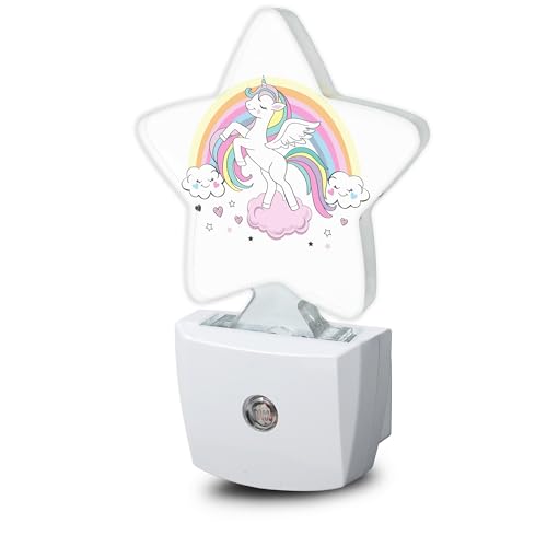 Image of Unicorns Rainbows Plug-in Night Light with Dusk-to-Dawn Sensor for Bedroom,Bathroom and Living Room Sleep Friendly lamp for Women /Girls /Boys Gift,0.5W