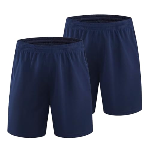 Stolpyzh Kids Activewear Shorts School PE Short Boys Girls Gym Football Sports Running Training Shorts Quick Drying(Two Navy, 8-9 Years)