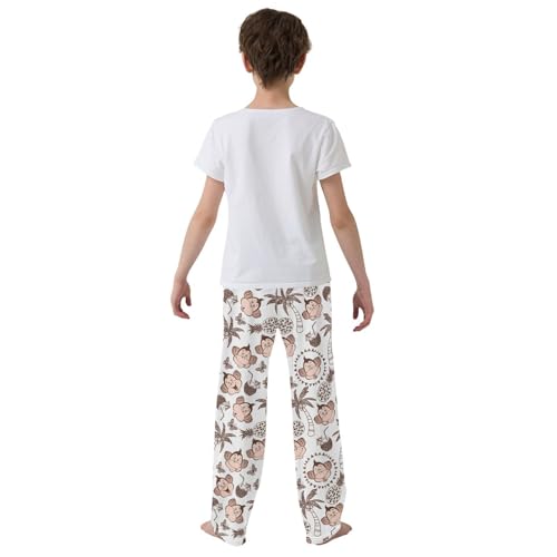 ZZXXB Monkey Coconut Pineapple Boys Long Pants Soft Trousers Elastic Waist Kids Lounge Bottoms with Pockets S-XL3