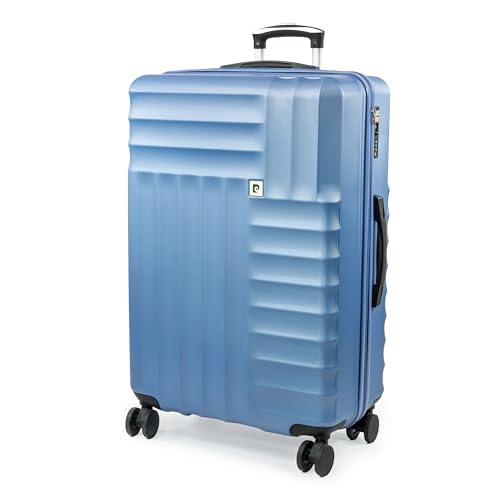 PIERRE CARDIN Soleil Maleta – Equipaje de viaje de lado duro con 8 ruedas giratorias de 360 grados | Cerraduras TSA y mango telescópico, Elementral Blue, L, Maleta